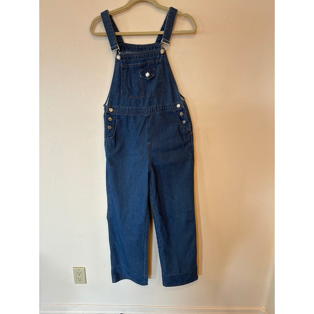 Denim Overalls Medium Wash Straight Leg Adjustable Straps Blue Dungarees